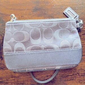 Coach Signature Jacquard Silver Gray Wristlet Wallet Clutch